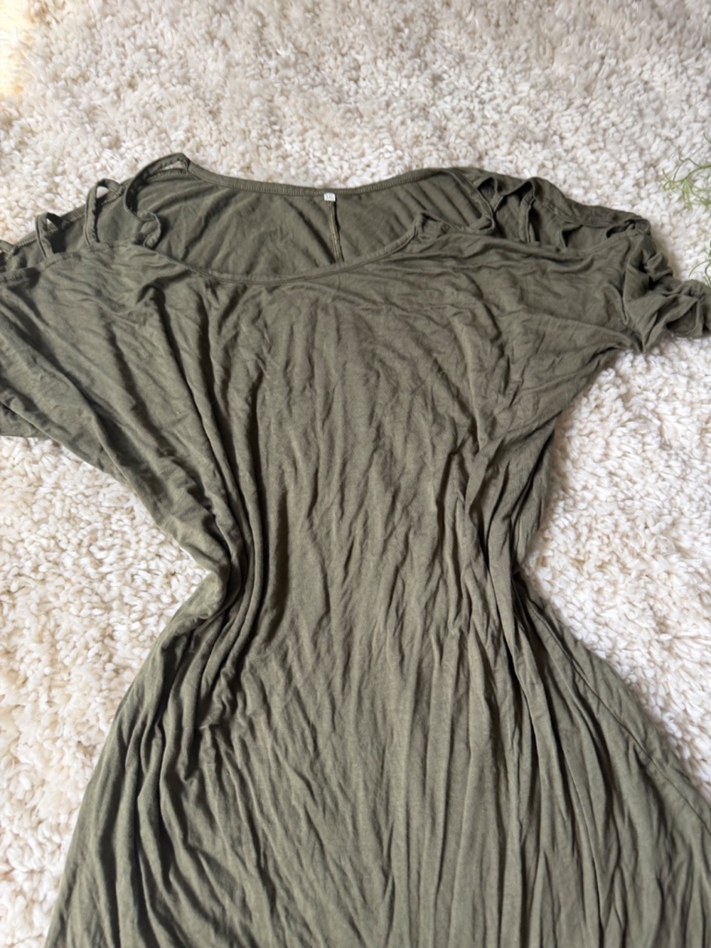 Soft olive Women's Olive Green Midi cute simple minimalist Dress - Lightweight S - Picture 6 of 6